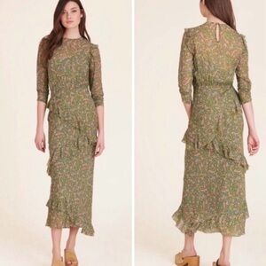 Veronica Beard Tenise Paisley Maxi Dress in Green Fern Multi
